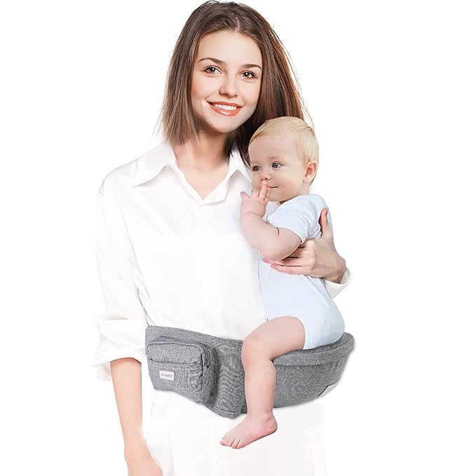 Baby Hip Carrier, Baby Carrier with Adjustable Waistband & Breathable Mesh, Ergonomic Carrier with Non-Slip Hip Seat Surface for Newborns & Toddlers, Grey