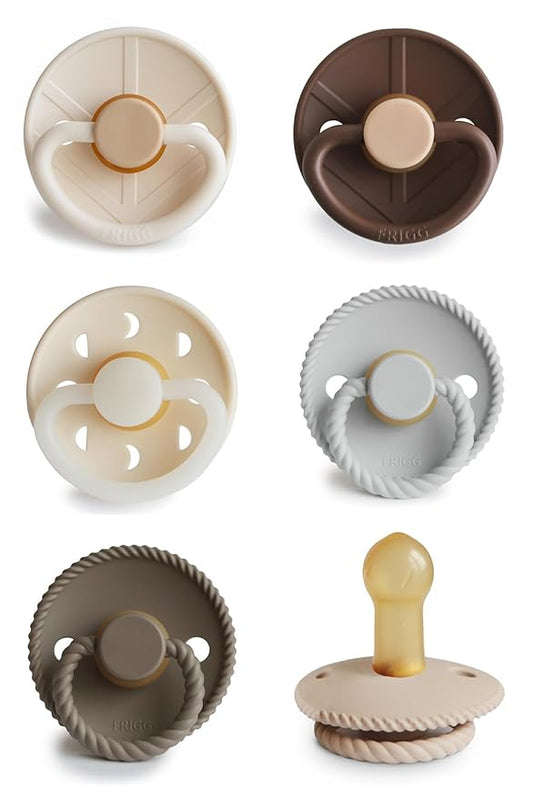 FRIGG Natural Rubber Baby Pacifier 6-Pack Earthy Wonder | Made in Denmark | BPA-Free (6-18 Months)
