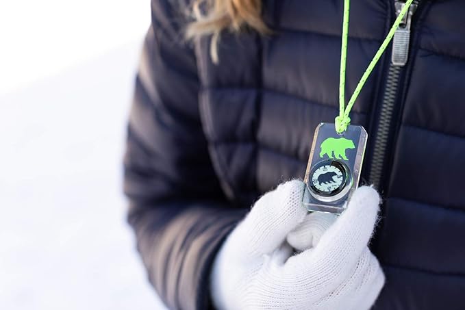 Big Discoveries Wildlife Compass for Kids - Children's Compasses for Camping, Hiking, and Exploring | Break-Away Neon Lanyard