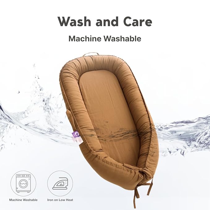 Infant Lounger, Baby Nest Cover for Baby Girls & Boys, Newborn Essentials for Baby 0-18+ Months, 100% Cotton Breathable (Brown, Cotton)