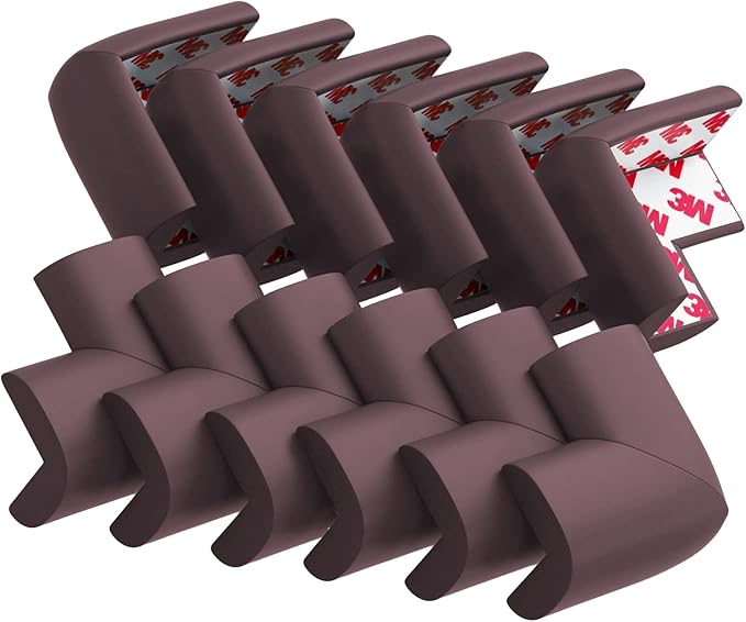 12 Pack Soft Corner Protector Baby Proofing Edge and Corner Guards, Table Corner Protectors for Furniture, Safety Pre-Taped Rubber Corner Covers for Fireplace, Stair, Cabinet (Brown)