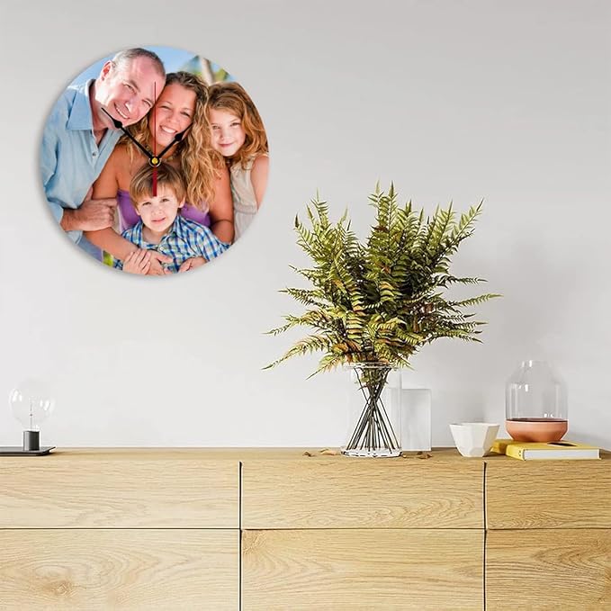 Generic Custom Clocks for Walls Personalized Picture Hanging Time Clocks That PVC Customized Round Silent Clock for Living Room Wedding Friend Family Lover, 12inch-30cm