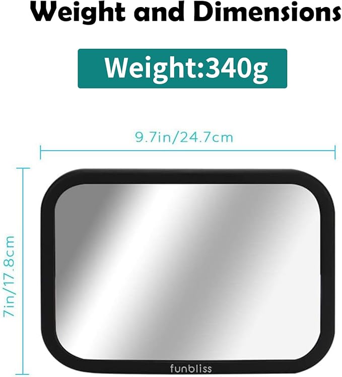 Funbliss Baby Car Mirror for Rear Facing Seat,360° Rotation, Safety Certified Shatterproof Acrylic Glass, Clear Wide View,Infant Mirror for Car Seat Rear Facing