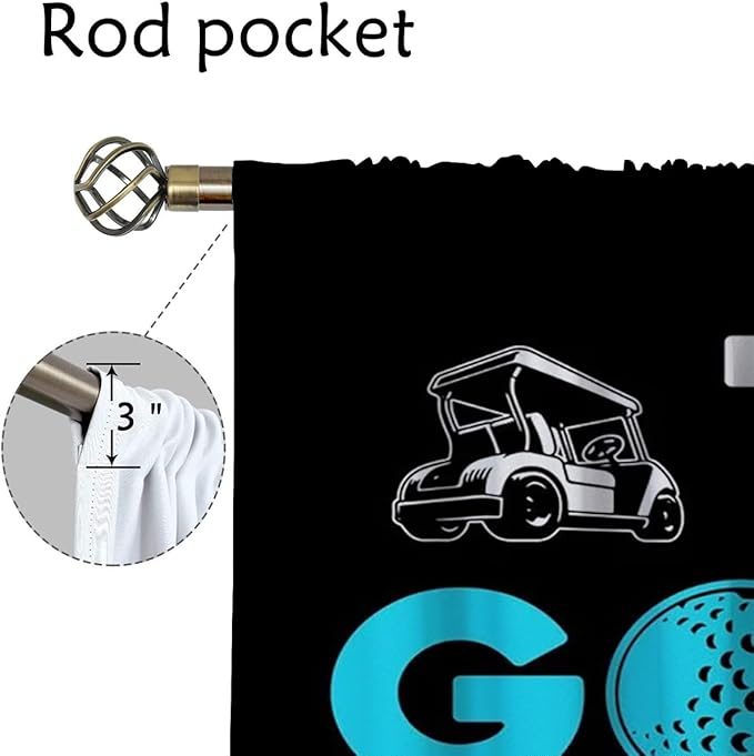 Golf Blackout Curtains for Boy Girl Room Darkening Decor,Sports Themed Golfers and Cars Bedroom Living Room Home Rod Pocket Thermal Insulated Window Curtain/Drapes Panel,72x63 Inch…