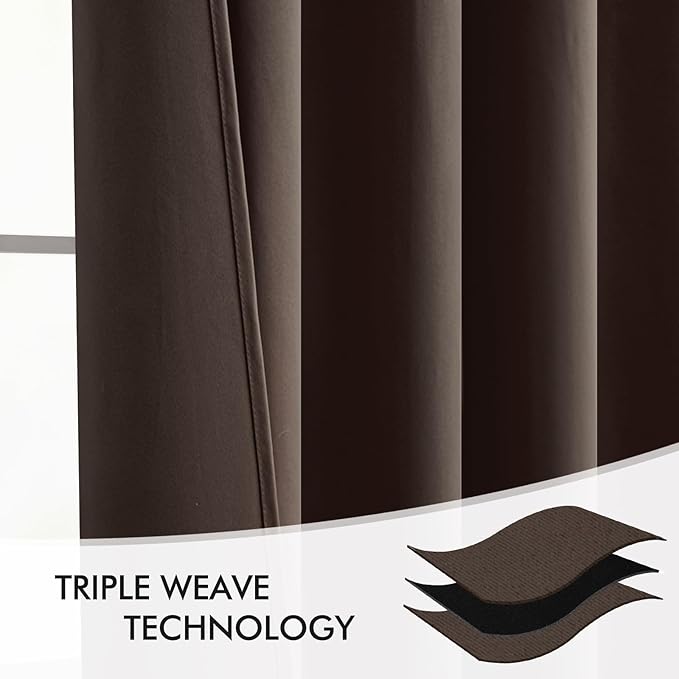 MIULEE Chocolate Brown Back Tab Blackout Curtains 72 Inches Long 2 Panels Set for Living Room Bedroom Privacy, Rod Pocket/Pinch Pleat Thermal Insulated Room Darkening Pleated Light Blocking Drapes