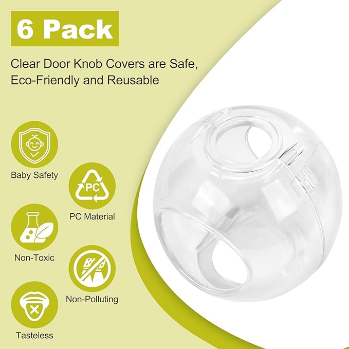 Clear Door Knob Cover Door Knob Safety Cover for Kids (6 Pack) Child Proof Door Knob Covers Fit Most Color Door Knobs Baby Proof Door Knob Cover Easy Adult Grip Toddler Door Knob Cover 2.7 X 2.3 Inch