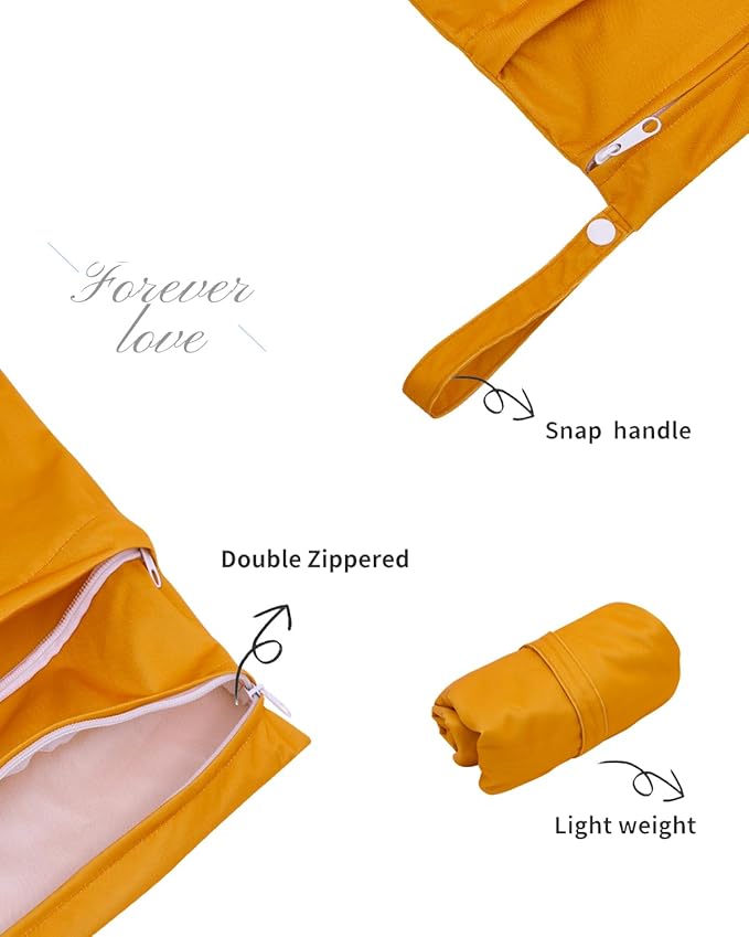 ALVABABY 3 Cloth Diaper Wet Dry Bags Waterproof Reusable with Two Zippered Pockets Travel Beach Pool Daycare Soiled Baby Items Yoga Gym Bag for Swimsuits or Wet Clothes Small medium Large 3L-SML03