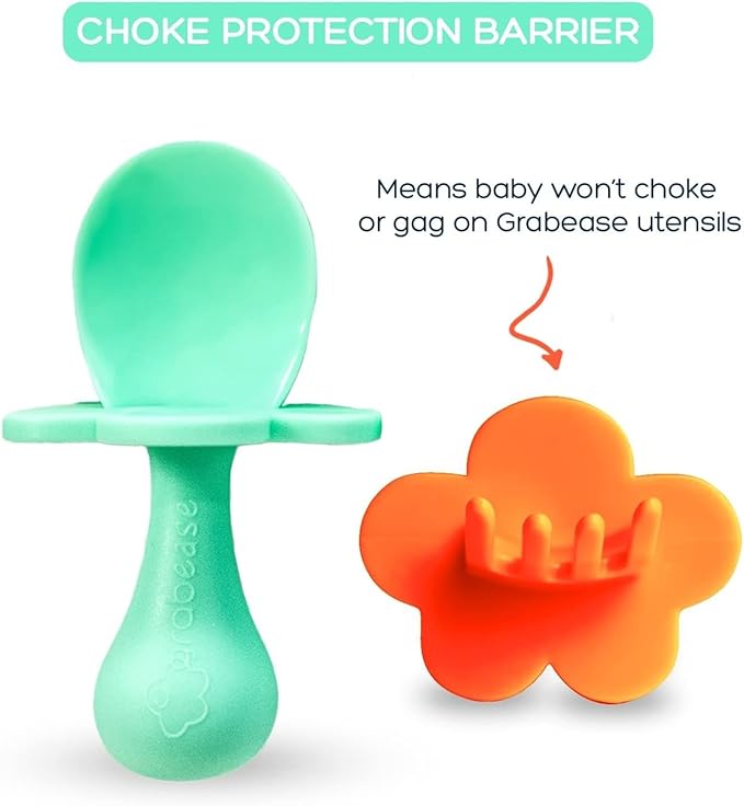 Grabease Baby Spoons and Forks Utensils for Toddlers Infants BPA-Free & Phthalate-Free Baby Silverware, 2 Sets, Mint and Orange - Toddler Spoon