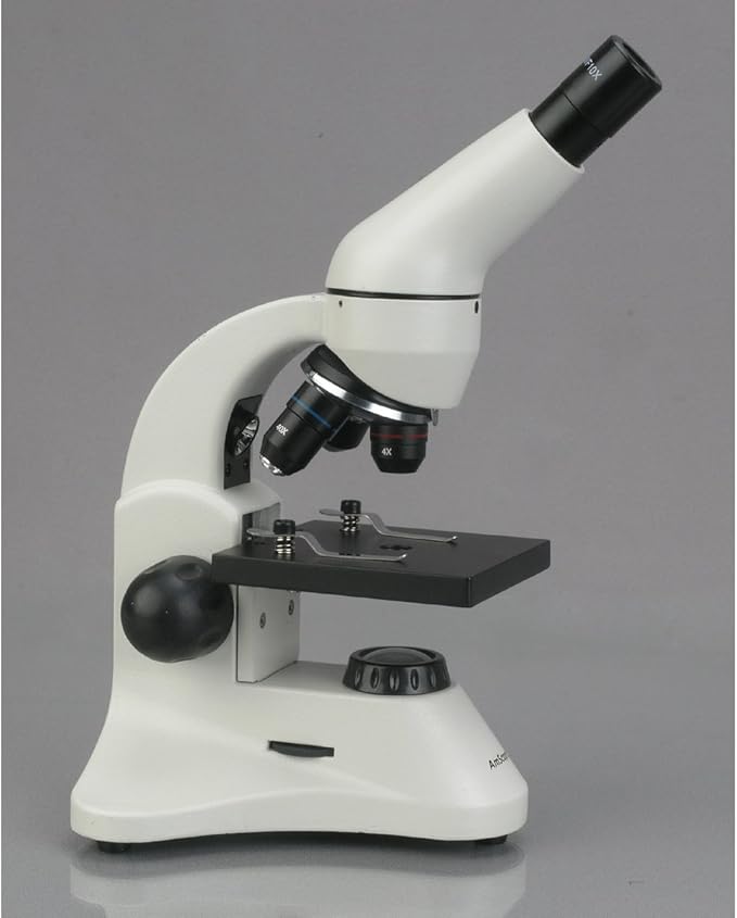 AmScope M120C-2L-PB10-E5 Digital Microscope, WF10x and WF25x Eyepieces, 40x-1000x Magnification, Brightfield, Upper and Lower LED Illumination, Plain Stage, Includes Blank and Prepared Slides, 5MP Camera and Software