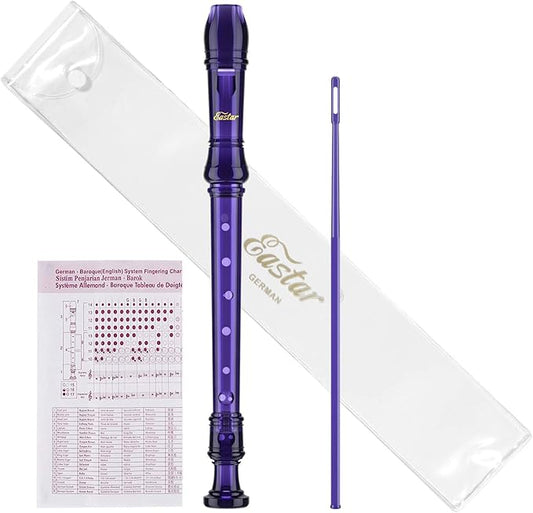 Eastar Soprano Recorder Instrument for Kids Students Beginners, German fingering C Key with Cleaning Kit, Storage Bag, Fingering Chart, ERS-1GPu, Purple, School-Approved