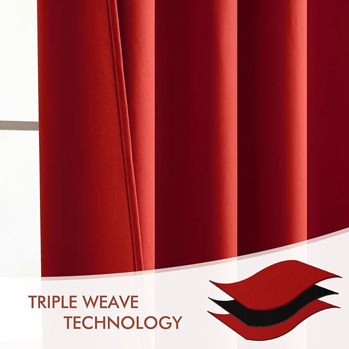 MIULEE Red Back Tab Blackout Curtain 96 Inch Long 2 Panels Set for Living Room Bedroom, Rod Pocket/Pinch Pleat Thermal Insulated Room Darkening Pleated Light Blocking Floor to Ceiling Drape