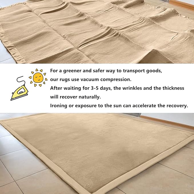 Loartee Coral Velvet Crawling Rug (6'8"x7'9", Brown) for Toddler Children Play Area Rug Yoga Mat Exercise Pad