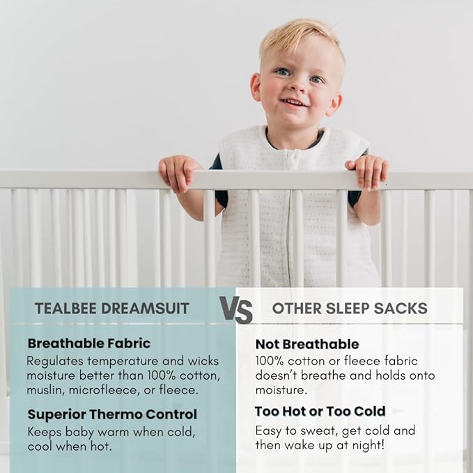 Tealbee Dreamsuit: Toddler Sleep Sack with Feet 3T-4T - 1.5 TOG Winter Baby Wearable Blanket for Walkers - Rayon made from Bamboo, Organic Cotton Sleep Bag - Brushed Dots