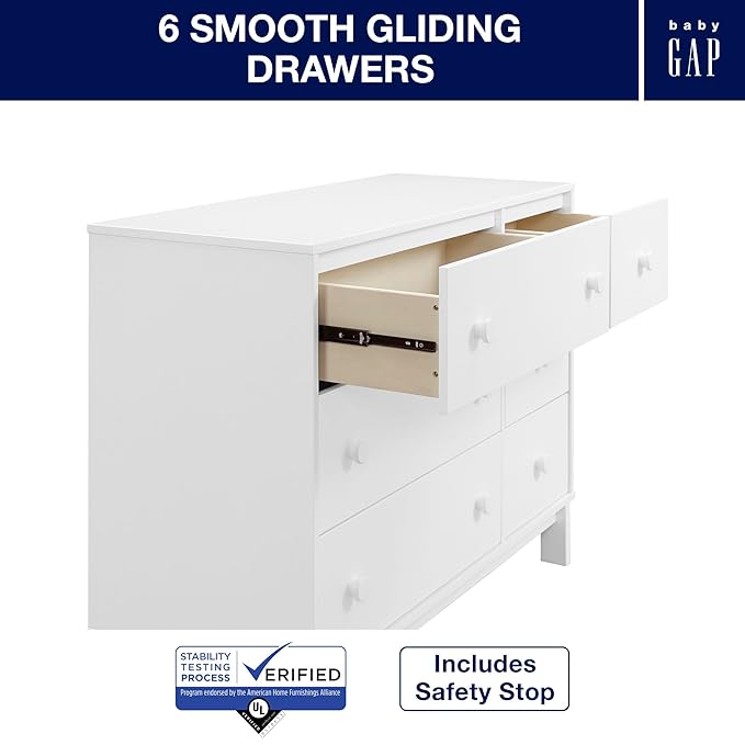 GAP babyGap Legacy 6 Drawer Dresser with Interlocking Drawers - Greenguard Gold Certified, Bianca White