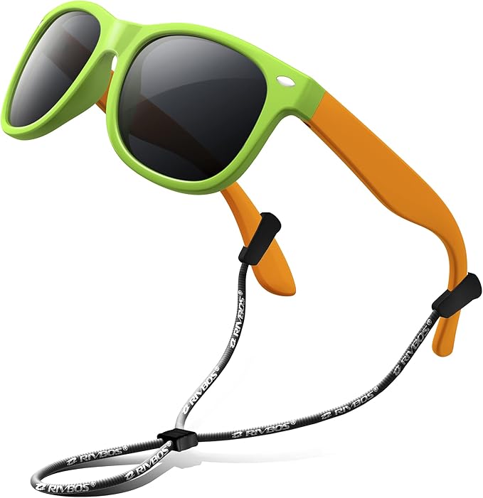 RIVBOS Kids Sunglasses Polarized UV Protection Flexible Rubber Glasses Shades with Strap for Boys Girls RBK004