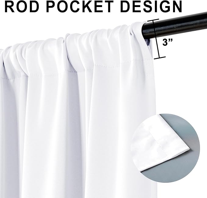 XWZO 100% Blackout Curtain 84 Inches Length 2 Panels Set - Extra Wide Rod Pocket Thermal Insulated, Noise Reducing & Heat Blocking Drapes for Bedroom with Tiebacks, White, W70 x L84, 2 Pieces