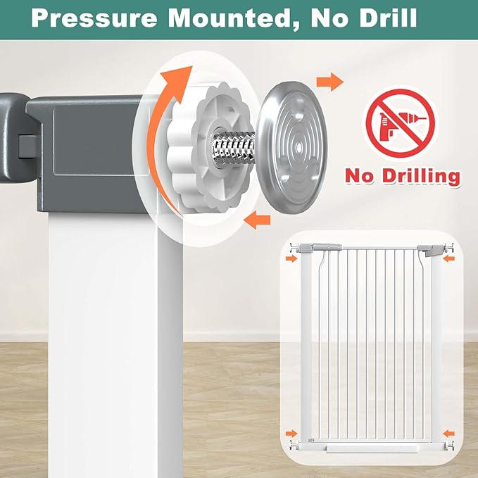 40.5" Extra Tall Baby Gate for Stairs No Drill, 29.6"-32.5" Narrow Wide Dog Gate Indoor, Pressure Mounted Safety Child Gate, Cat Doggie Pet Gate for House Doorways Walk Through, White