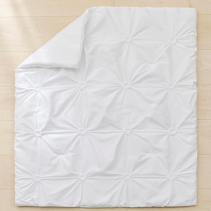 PINNKKU 3-Piece Crib Bedding Set for Boy Girls, Includes Crib Skirt, Blanket and Sheet, Baby Bedding, Pintuck Pinch Pleat White