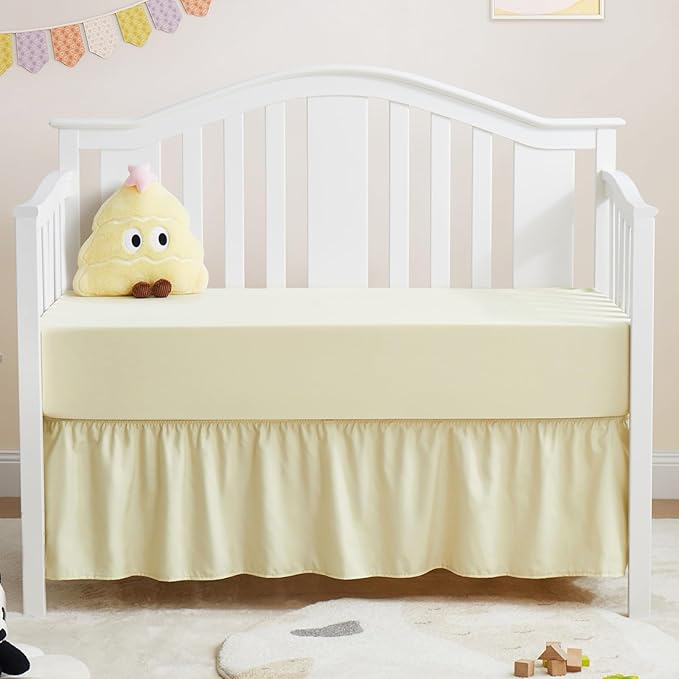 Horbaunal 2 Pack Crib Skirt & Crib Bed Sheet Set, Cream Crib Bed Skirt 28" x 52" with 14" Drop Dust Ruffle, Soft Microfiber Toddler Bedskirt Nursery Bedding Skirt for Baby Girls and Boys