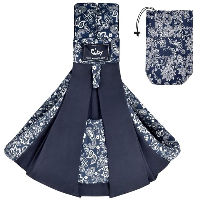 CUBY Wrap Baby Sling Carrier, Baby Wraps Sling Carrier Adjustable Breathable Lightweight Easy to Wearing - Baby Slings for Newborn Infant Toddler Front & Hip Carry Up to 40lbs (Dark Blue Floral)