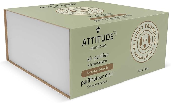 ATTITUDE Air Purifier with Activated Carbon Filter, Plant- and Mineral-Based Ingredients, Traps Pet Odors and Pollutants, Vegan and Cruelty-free, Lavender, 8 Ounces (Pack of 2)