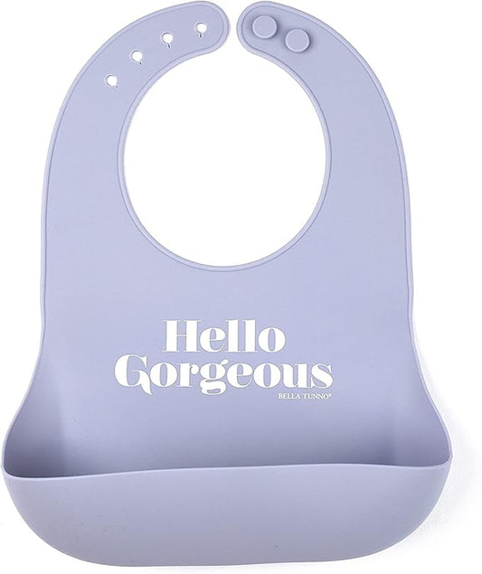 Baby Bib for Eating by Bella Tunno, Waterproof Silicone Bib with Large Food Catcher, Adjustable Fit for Babies 4-12 months & Toddlers 1-3 Years, Boys & Girls, Hello Gorgeous