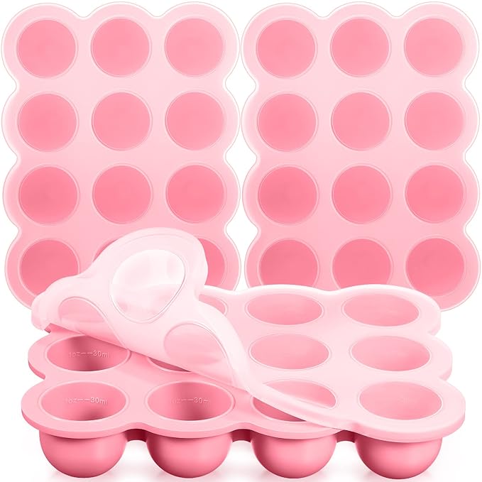 3 Pcs Baby Food Storage Container 12 Cup Silicone Baby Food Freezer Tray with Lid Stackable Reusable Silicone Baby Food Freezer Storage Tray for Food Vegetable Fruit Puree and Breast Milk (Pink)