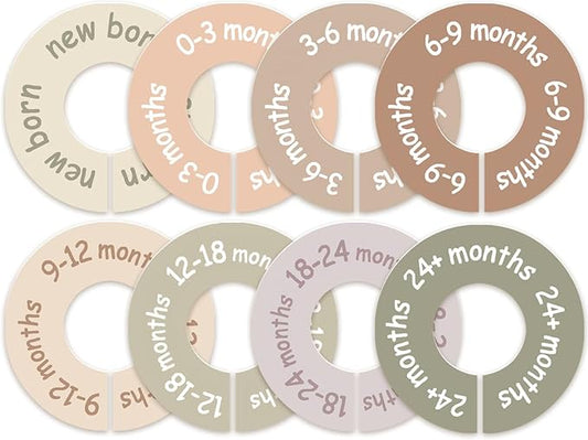 Baby Closet Dividers for Clothes – Earth Tone Round Baby Clothes Dividers for Closet Rod, Nursery Closet Organizer & Decor, Clear Labels for Easy Sorting, Fits Most Rods