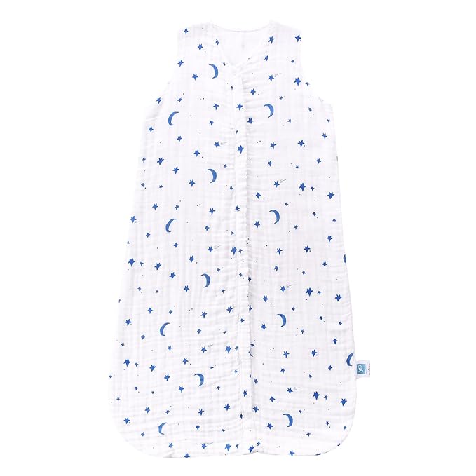 Toddler Sleep Sack for 2-4T Baby, Organic Cotton Wearable Blanket for Boys and Girls 0.5 TOG 2-Way Zipper Soft 4 Layers X-Large Star Moon