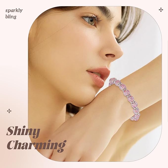 105pcs 10mm Rhinestone Beads for Jewelry Making, Pink AB Shiny Round Disco Ball Beads Bulk, Sparkle Crystal Clay Christmas for Bracelet Baseball Necklace Earring Crafting and DIY