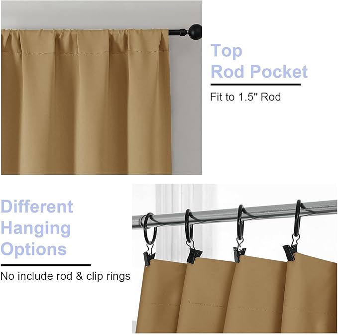 Simplebrand Ava Gold Blackout Curtains for Bedroom 84 Inch Length 2 Panels Set, Solid Thermal Insulated Privacy Living Room Window Treatment Curtains Blackout Drapes, W40 x L84 Inch, Gold
