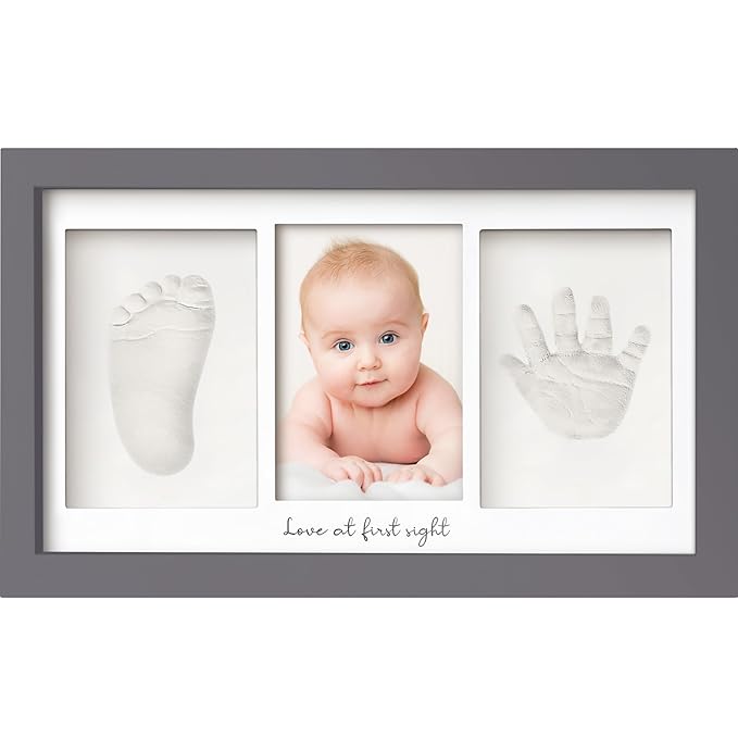 Baby Hand and Footprint Kit - Clay Handprint Keepsake Frame, Newborn Nursery Picture Frame, Personalized New Mom Gifts for Baby Shower & Registry (Gunmetal Gray)