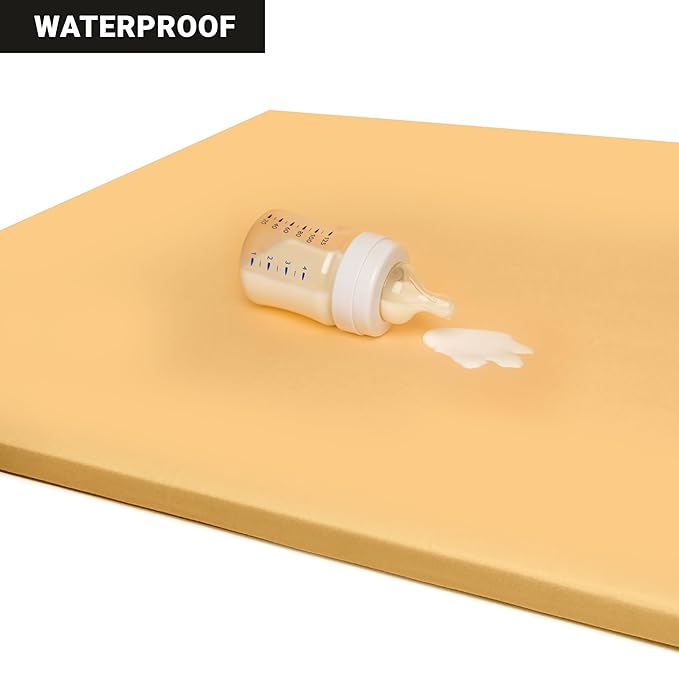 Compatible Baby Play Mat - PU Leather, Foam - Waterproof, Easy to Clean - Plush, High Density Foam - 1.5" Thick - 24" Wide - Colored, Beige - 10-Panel