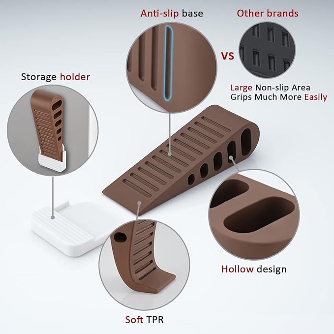 JQK Rubber Door Stopper Wedge, Bronze 2 Pack Soft TPR Premium Door Stops for Bottom of Heavy Duty Door on Tile, Concrete, Carpet, Wooden Floor, DSB61-ORB-P2