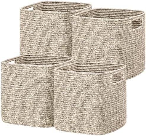 UBBCARE Set of 4 Storage Basket-12 X 12 X 12 in, Cotton Rope Basket by UBBCARE