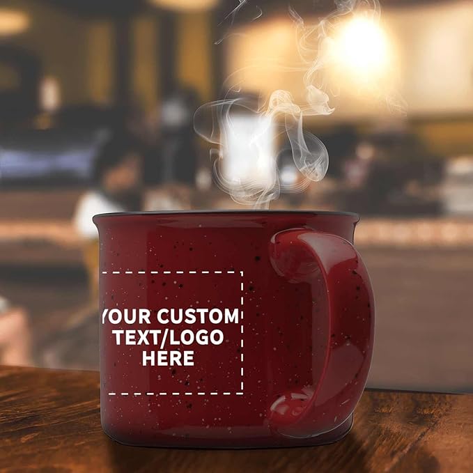 DISCOUNT PROMOS Custom Ceramic Campfire Coffee Mugs 13 oz. Set of 100, Personalized Bulk Pack - Perfect for Tea, Espresso, Cappuccino, Hot Cocoa - Maroon