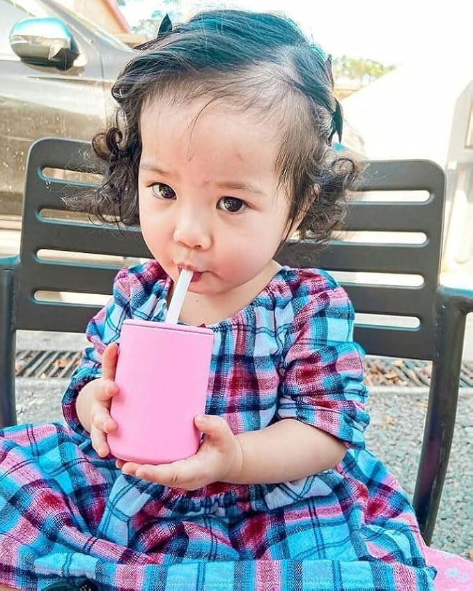 Avanchy Silicone Training Sippy Cup with Straw Lid – For Babies 6+ Months to Toddlers 1 Year Old – 8 oz Infant Water Cup for Baby Led Weaning, Orange