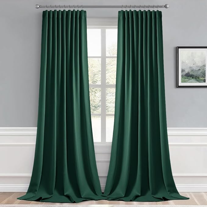 MIULEE Hunter Green Back Tab Blackout Curtains 108 Inch Long 2 Panels Set for Living Room Bedroom, Rod Pocket/Pinch Pleat Extra Long Thermal Insulated Room Darkening Pleated Window Drapes