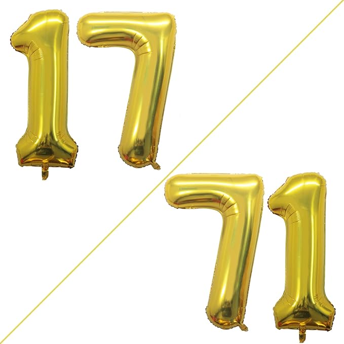 GOER Number 17 Balloons for 17th Birthday Sweet 17 Party Decorations,42 Inch Jumbo Foil Helium 71 Balloons for 71st Birthday Party Decoration (Gold)