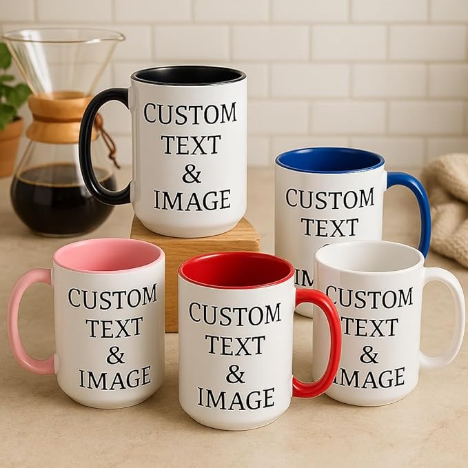 Customized 15oz Ceramic Coffee Mugs with Personalized Text and Photo Image Upload Novelty Gift, Personalize With Different Design And Images, Custom Gift (Black)