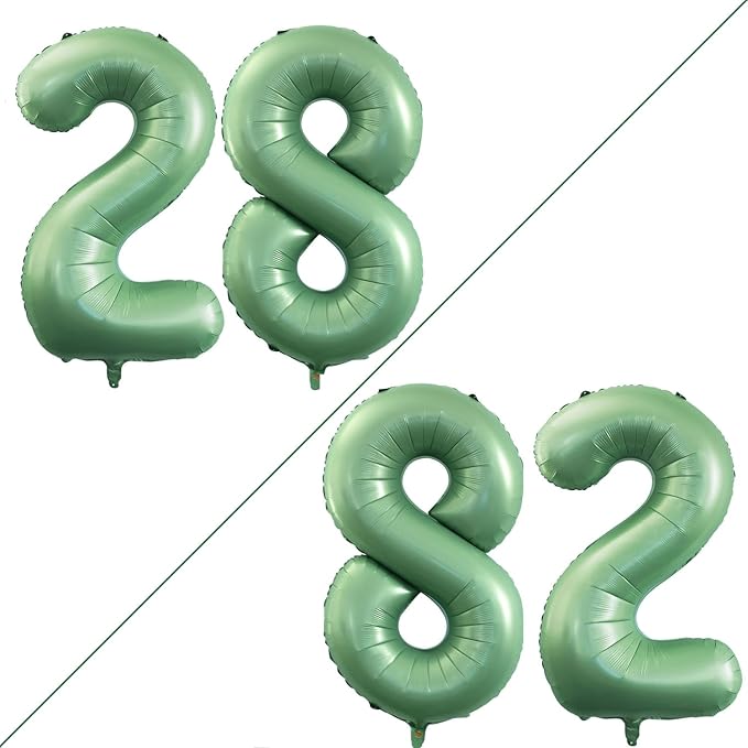 GOER Number 28 Balloons for 28th Birthday Party Decorations,42 Inch Jumbo Foil Helium 82 Balloons for 82nd Birthday 2028 New Year Eve Graduation Party Decoration (Sage Green)