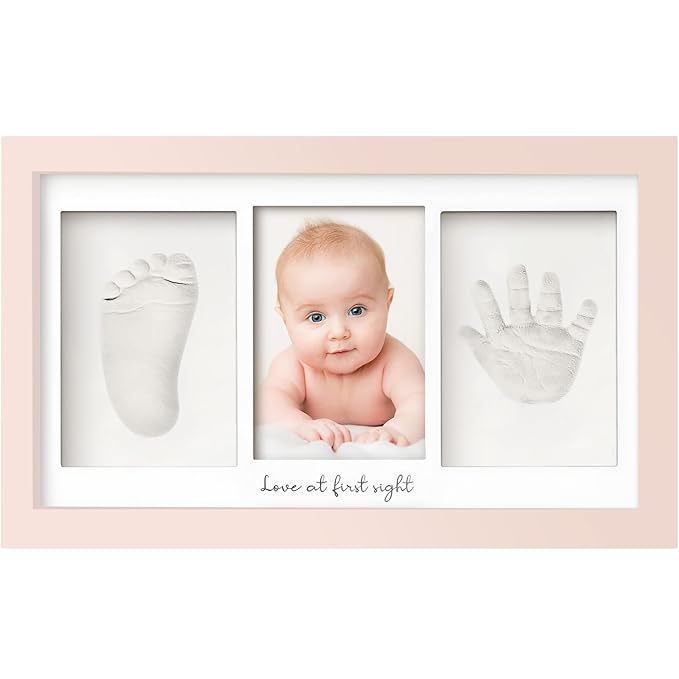Baby Hand and Footprint Kit - Clay Handprint Keepsake Frame, Newborn Nursery Picture Frame, Personalized New Mom Gifts for Baby Shower & Registry (Petal Pink)