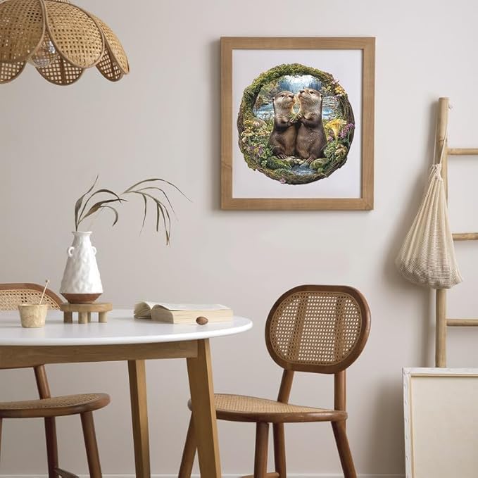 Jigfoxy Wooden Puzzles for Adults, Otter Couple Wood Puzzles Adult, Unique Animal Shape Wooden Jigsaw Puzzles for Adults, Birthday Gifts for Puzzle Lovers Family Friend (S-8.1 * 8.4in-102pcs)