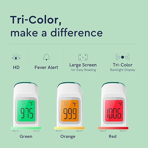 Forehead Thermometer for Adults and Kids, Fast Accurate Thermometer with Fever Alarm, 1S Reading & Silent Mode, Easy to Use Health Thermometer (Green)