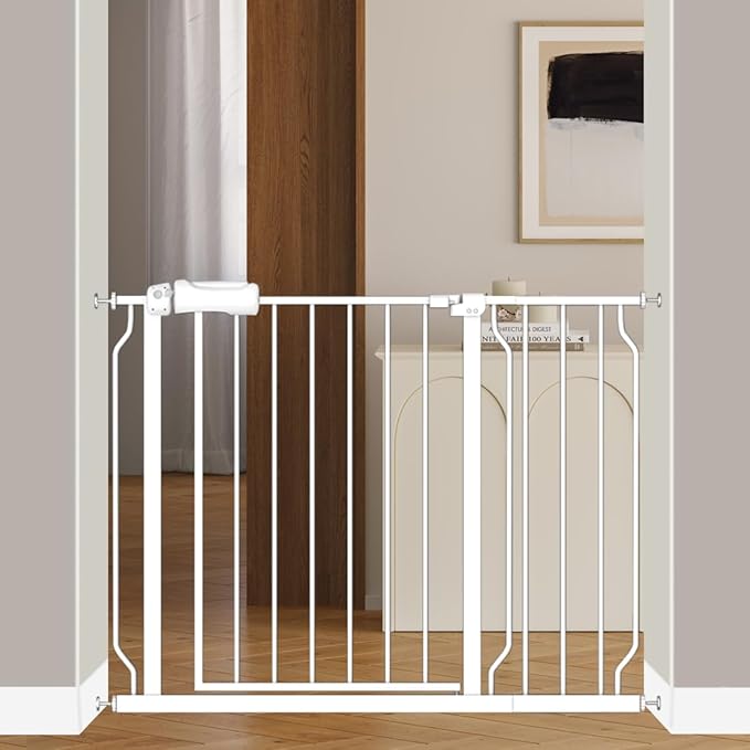 Baby Gate for Doorways Stairs Hallway 38.5 to 43.5 Inch Wide, Walk Through Child Gates with Pressure Mounted Extention Kit, Indoor Safety Child Gates for Kids or Pets