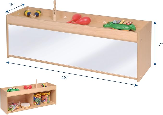 Angeles Value Line Toddler Storage with Mirror Back, Classroom Shelves and Daycare Furniture, Kids' Bookcases Cabinets & Shelves, 48" L x 15" W x 17" H