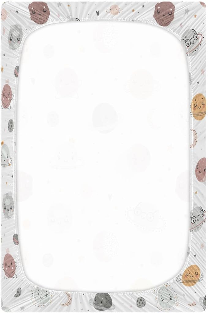 Galaxy Space Planets Crib Sheets for Boys and Girls, Fitted Baby Crib Sheets Soft and Breathable Mini Crib Sheets 52 X 28 Inches