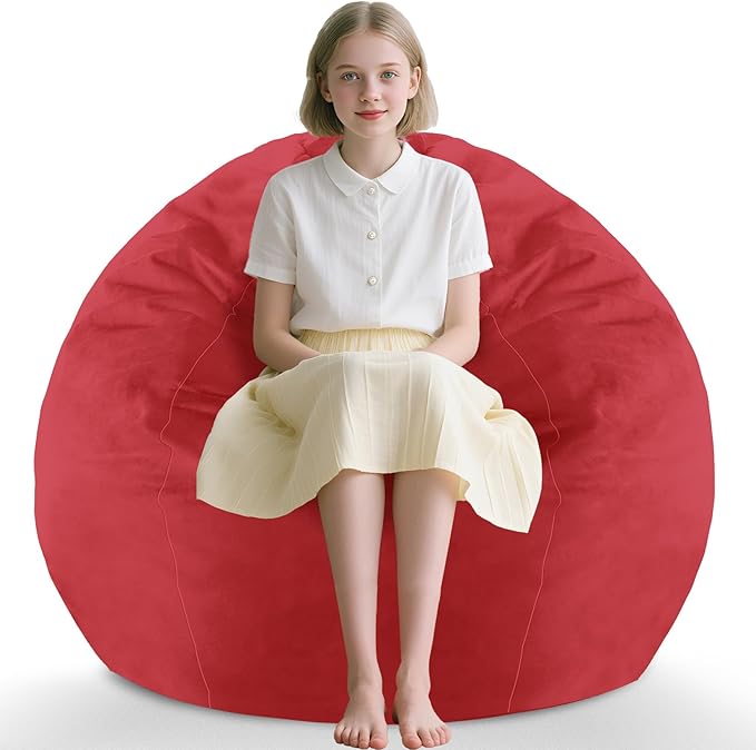 2FT Bean Bag Chair, Comfy Bean Bag Chairs with Memory Foam Filled, Fluffy Beanbag Sofa with Dutch Velvet Cover, Teardrop BeanBag Chairs for Living Room, Playroom - Red