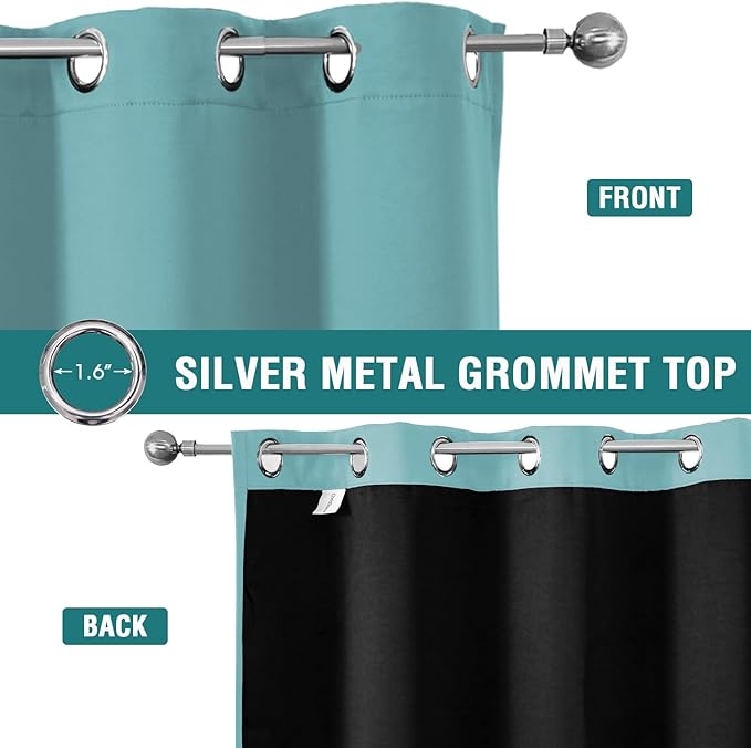 ChrisDowa 100% Blackout Curtains 54 inch Long for Bedroom with Black Liner, 2 Thick Layers Total Blackout Thermal Insulated Grommet Window Curtains 2 Panels Set (Aqua, 42 x 54 Inch)