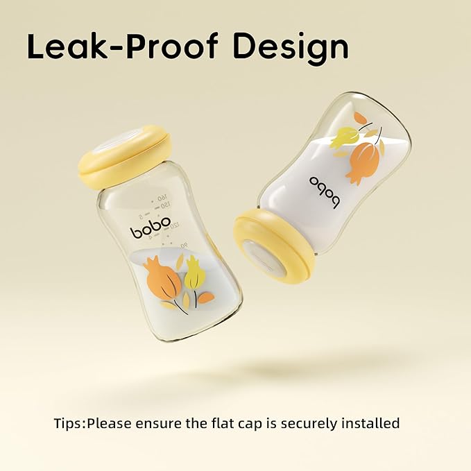 YOHKOH Breast Milk Storage Bottles - Wide Neck Glass Breastmilk Storage Bottles with Lids, BPA-Free (Multicolor1, 5.4oz (Pack of 4))